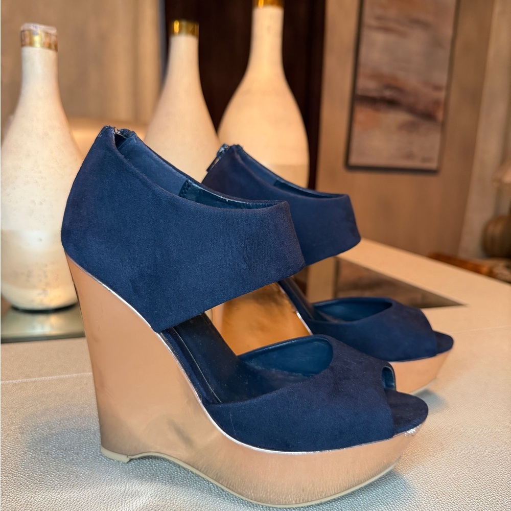 Forever 21 Navy and Tan Wedge Heels